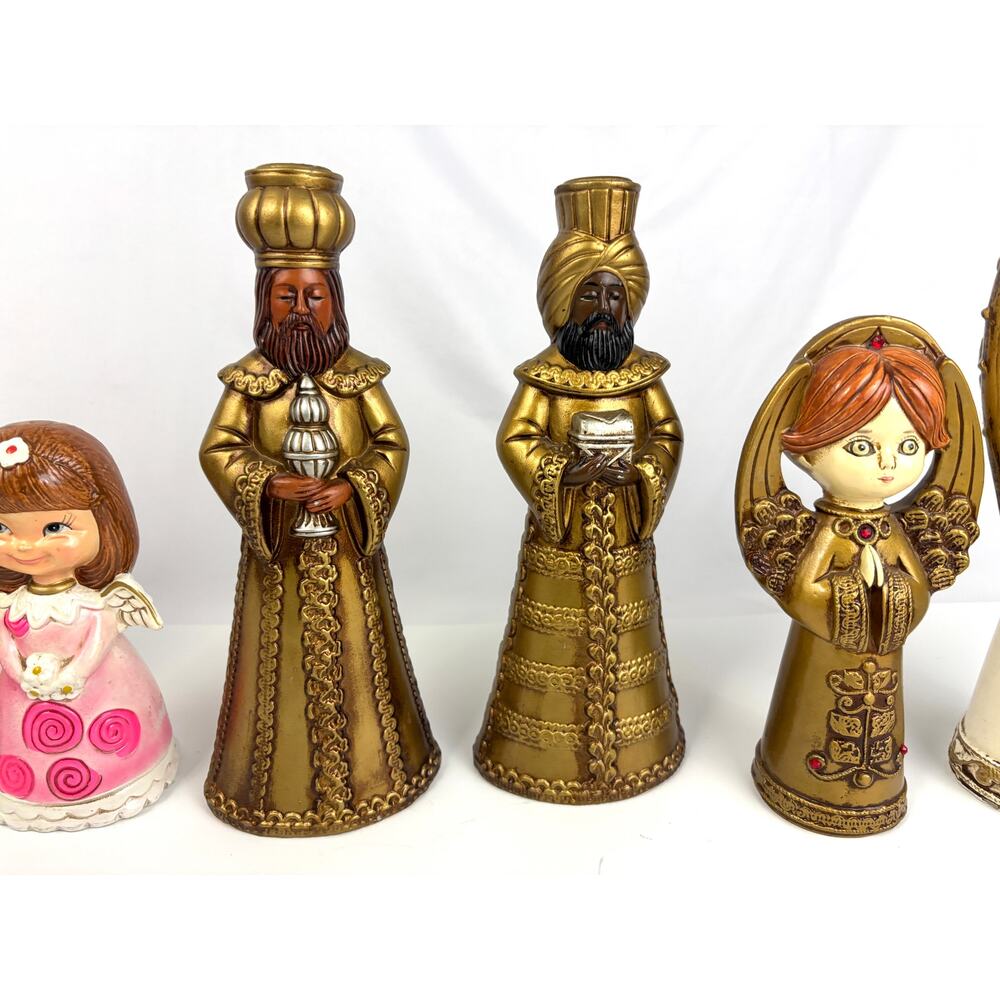 Lot of 6 Vintage Gold Painted‎ Three Wise Men Angels Nativity Chalkware MCM - Picture 6 of 11